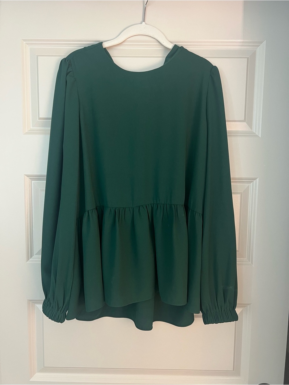 Pomander Green Long-Sleeve Peplum Blouse - Women